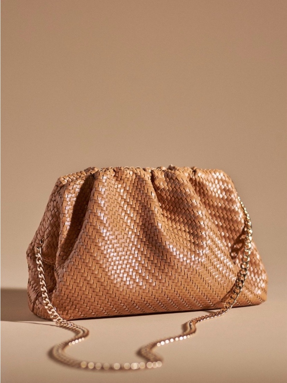 Anthropologie Frankie Clutch - Woven Chain-Handle Shoulder Bag in Tan Chocolate